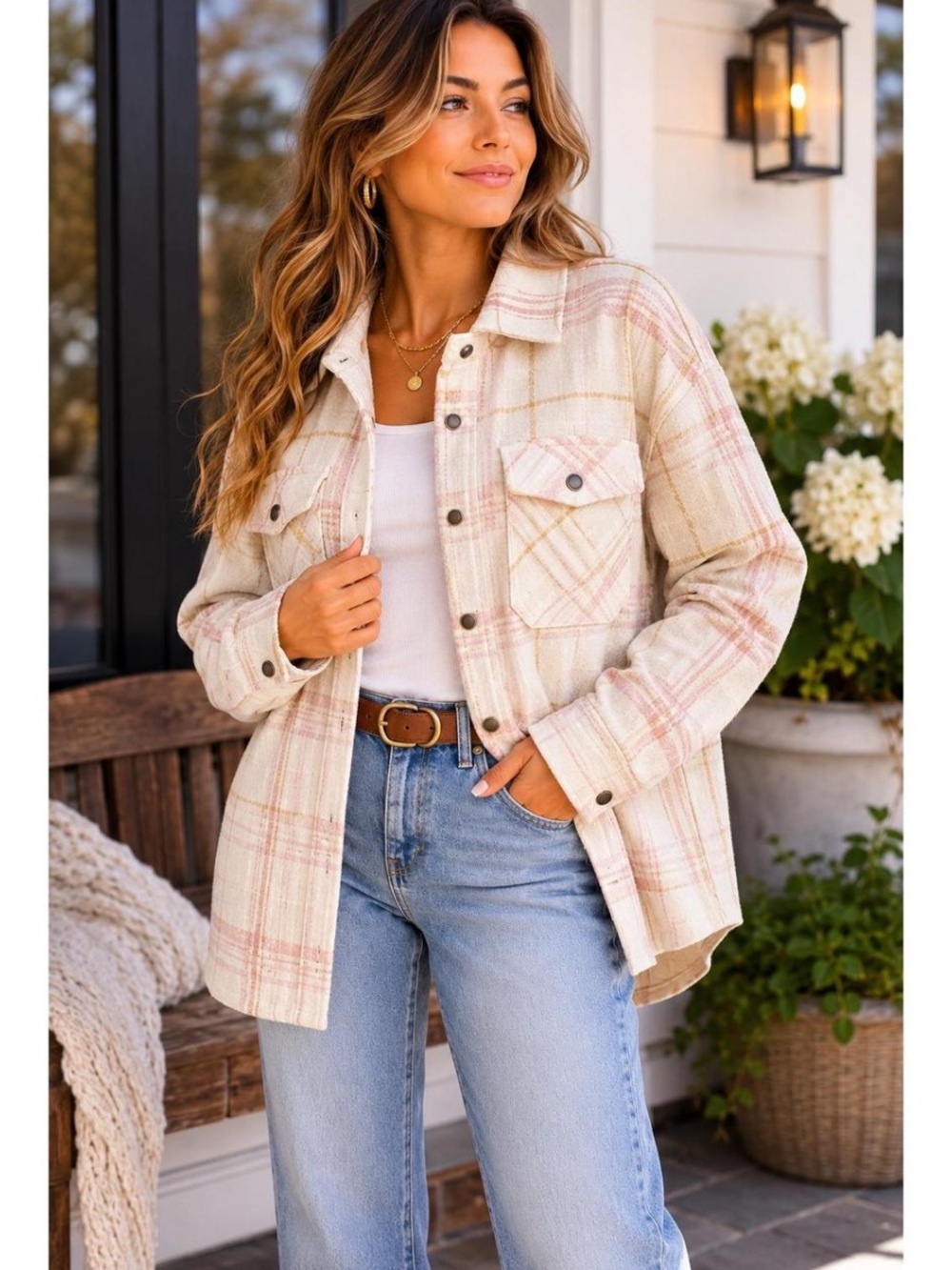 HFX Pink Plaid Oversized Shacket XXL – Snap Front Cozy Shirt Jacket